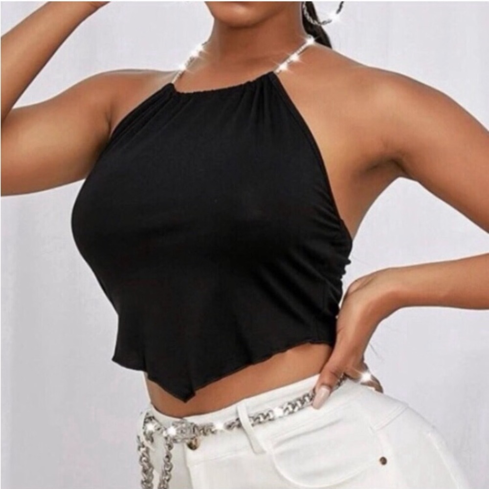SALE rare diamanté strap halter top crop top